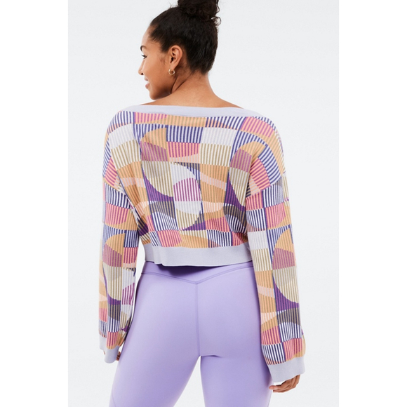 Fabletics Multicolor Lavender Geometric Crew Neck Sweater Women's Large - Picture 1 of 9